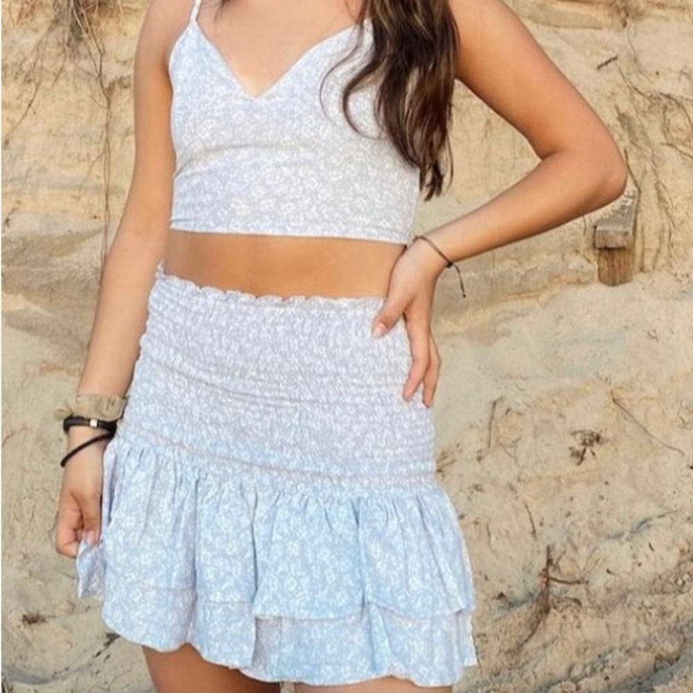 Floral blueish purple skirt and top set